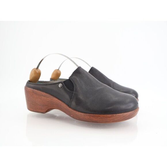 Alegria Sereniti Leather Clog Size 38 8  Mules Black Slip on Wedge Platform Shoe - Picture 2 of 13